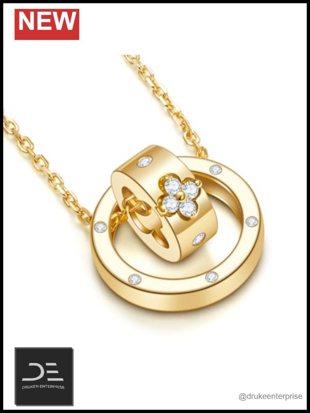 14K Gold Plated Clover Necklace for Women, Moissanite Pendant, Non Tarnish